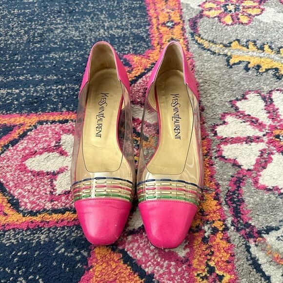 EUC AUTH Vintage YSL Pink Clear Heels 36.5 - Picture 1 of 5
